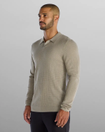 Textured Knit Long Sleeve Polo - 图片 2